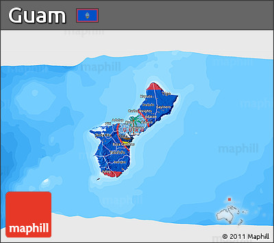 Flag 3D Map of Guam, single color outside, bathymetry sea, flag centered