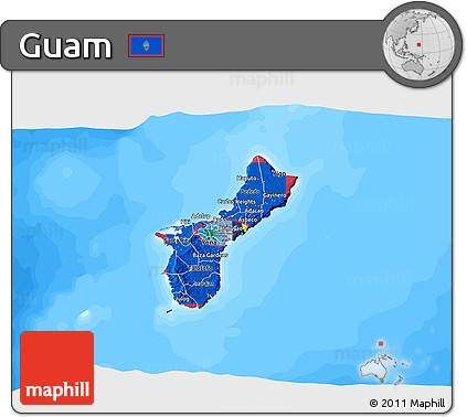 Flag 3D Map of Guam, single color outside, bathymetry sea, flag rotated