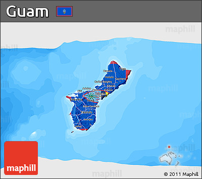 Flag 3D Map of Guam, single color outside, bathymetry sea, flag rotated