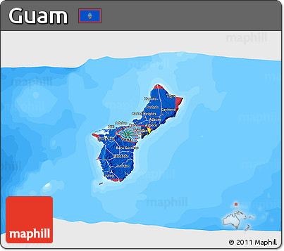 Flag 3D Map of Guam, single color outside, bathymetry sea, flag rotated