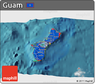 Flag 3D Map of Guam, single color outside, satellite sea, flag rotated