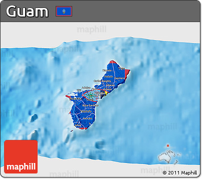 Flag 3D Map of Guam, single color outside, shaded relief sea, flag rotated