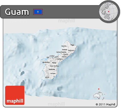 Gray 3D Map of Guam, single color outside