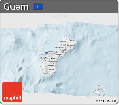 Gray 3D Map of Guam, single color outside