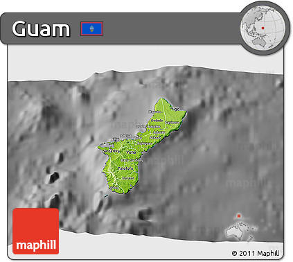 Physical 3D Map of Guam, darken, desaturated