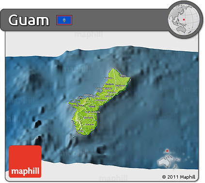 Physical 3D Map of Guam, darken