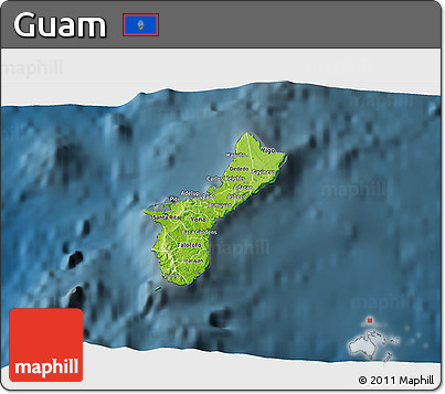 Physical 3D Map of Guam, darken