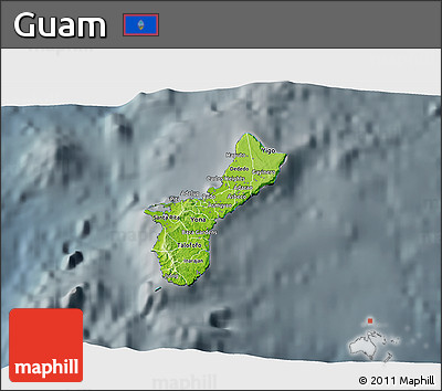 Physical 3D Map of Guam, darken, semi-desaturated