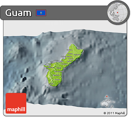Physical 3D Map of Guam, darken, semi-desaturated