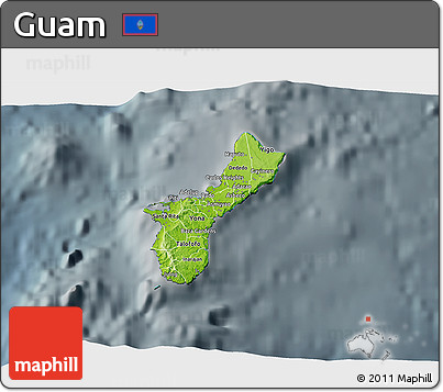 Physical 3D Map of Guam, darken, semi-desaturated