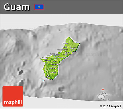 Physical 3D Map of Guam, desaturated
