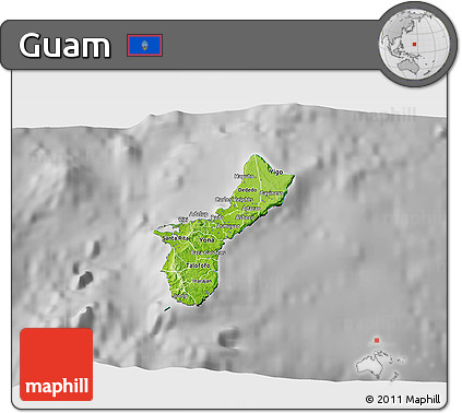 Physical 3D Map of Guam, desaturated