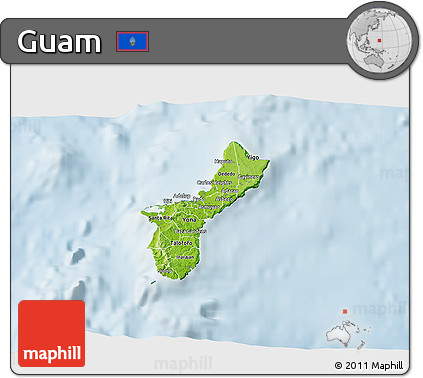 Physical 3D Map of Guam, lighten