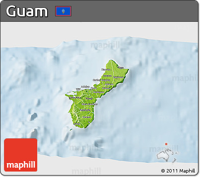 Physical 3D Map of Guam, lighten