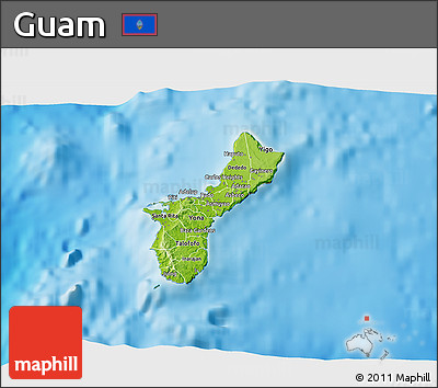 Physical 3D Map of Guam, lighten, semi-desaturated, land only