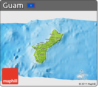 Physical 3D Map of Guam, lighten, semi-desaturated, land only