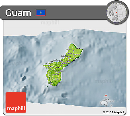 Physical 3D Map of Guam, semi-desaturated