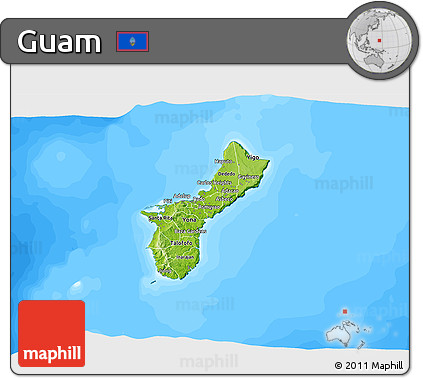 Physical 3D Map of Guam, single color outside, bathymetry sea