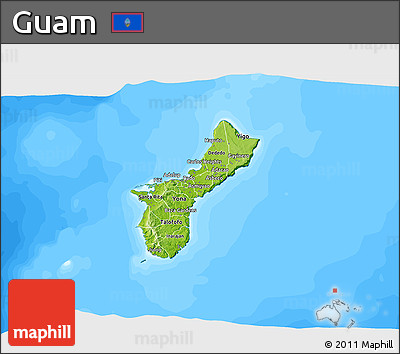 Physical 3D Map of Guam, single color outside, bathymetry sea