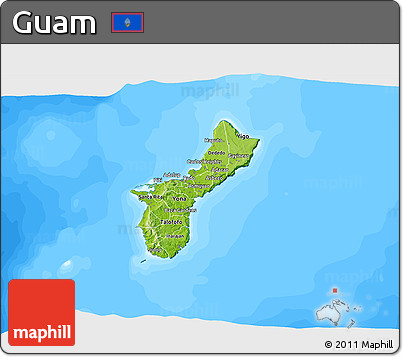 Physical 3D Map of Guam, single color outside, bathymetry sea