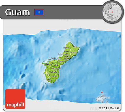 Physical 3D Map of Guam, single color outside, bathymetry sea, shaded relief sea
