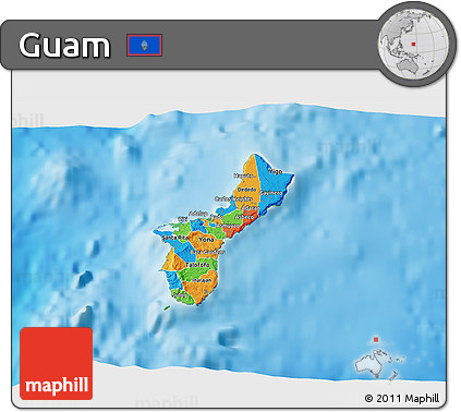 Political 3D Map of Guam, physical outside