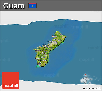Satellite 3D Map of Guam, darken, land only