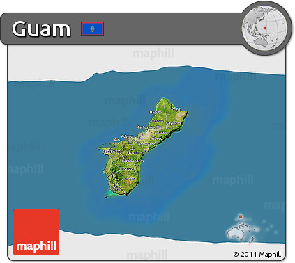 Satellite 3D Map of Guam, darken, land only