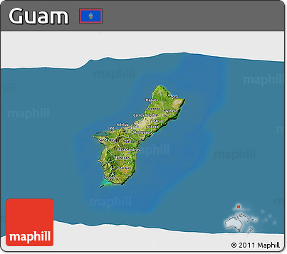 Satellite 3D Map of Guam, darken, land only