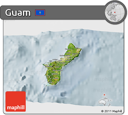 Satellite 3D Map of Guam, lighten