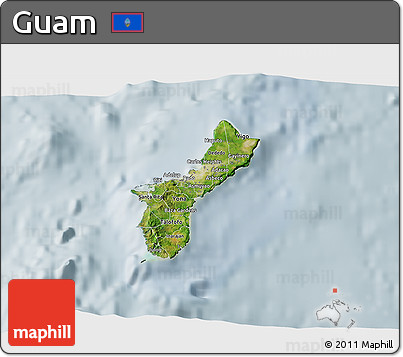 Satellite 3D Map of Guam, lighten