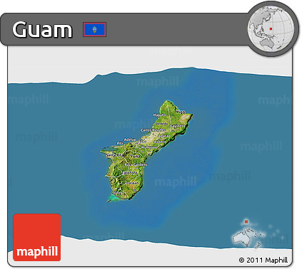 Satellite 3D Map of Guam, semi-desaturated, land only