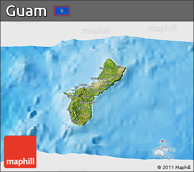 Satellite 3D Map of Guam, single color outside, bathymetry sea, shaded relief sea
