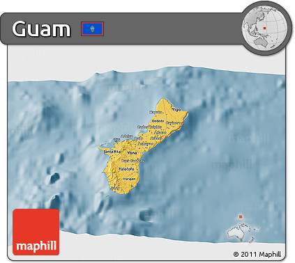 Savanna Style 3D Map of Guam, single color outside