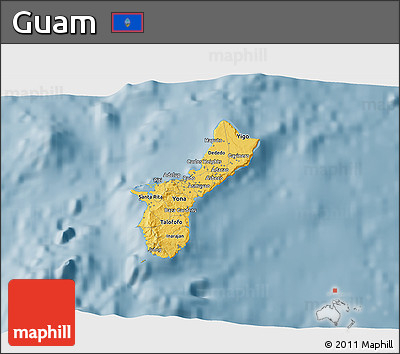 Savanna Style 3D Map of Guam, single color outside