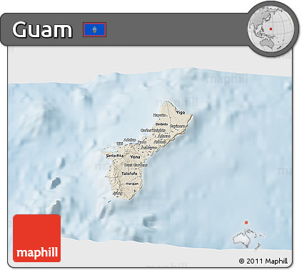Shaded Relief 3D Map of Guam, lighten