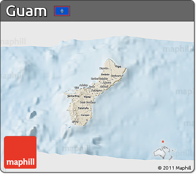 Shaded Relief 3D Map of Guam, lighten