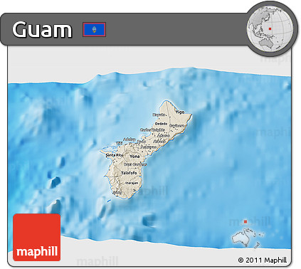 Shaded Relief 3D Map of Guam, single color outside