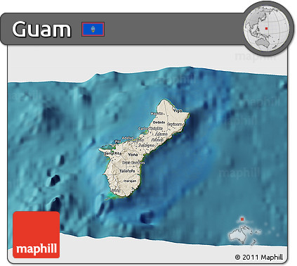 Shaded Relief 3D Map of Guam, single color outside, satellite sea