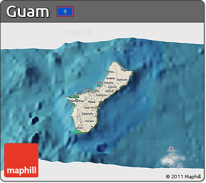 Shaded Relief 3D Map of Guam, single color outside, satellite sea