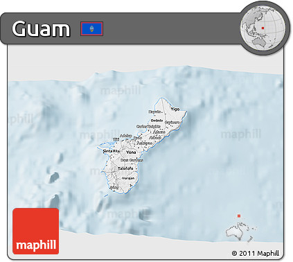 Silver Style 3D Map of Guam, single color outside