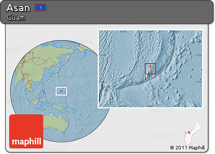 Savanna Style Location Map of Asan, highlighted country, hill shading