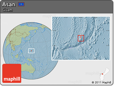Savanna Style Location Map of Asan, highlighted country, hill shading