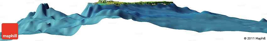 Satellite Horizon Map of Guam, shaded relief outside, satellite sea