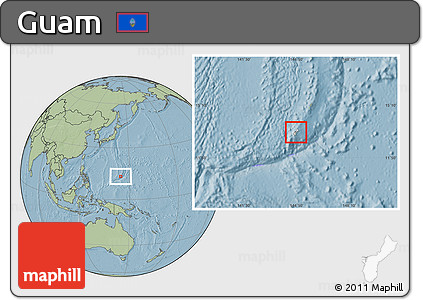 Blank Location Map of Guam, savanna style outside, hill shading outside