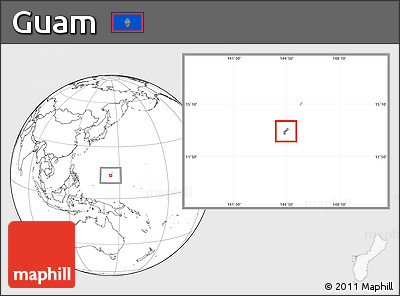 Gray Location Map of Guam, blank outside, hill shading inside