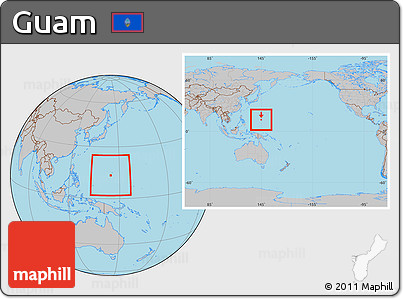 Gray Location Map of Guam, within the entire continent