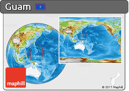 Physical Location Map of Guam, highlighted continent, within the entire continent