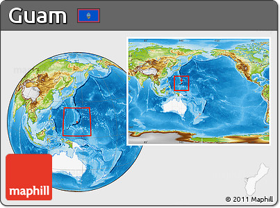 Physical Location Map of Guam, highlighted continent, within the entire continent