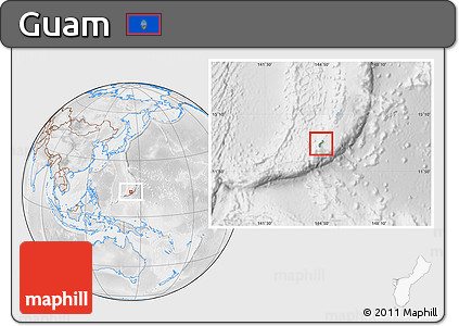 Physical Location Map of Guam, lighten, desaturated